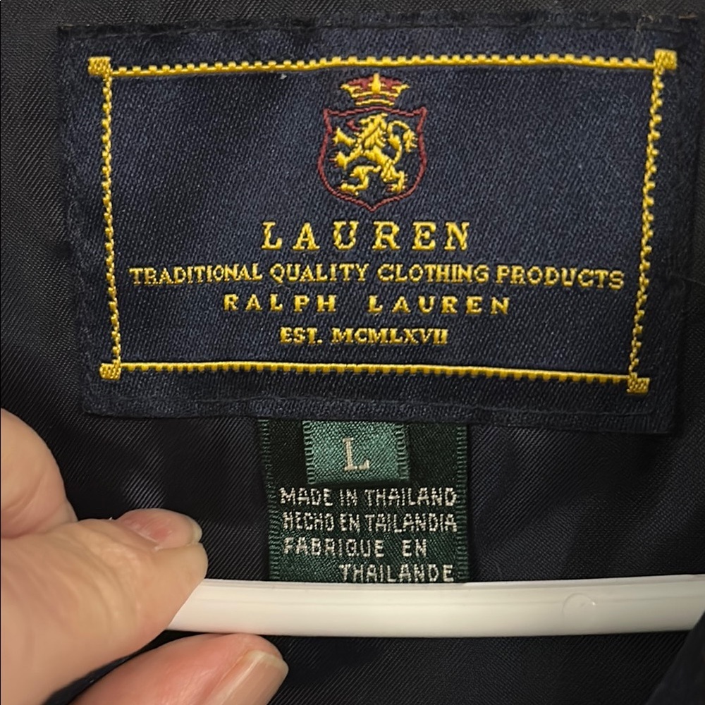 Lauren Ralph Lauren Navy Quilted Puffer Jacket with Brown Corduroy Collar - Picture 2 of 4